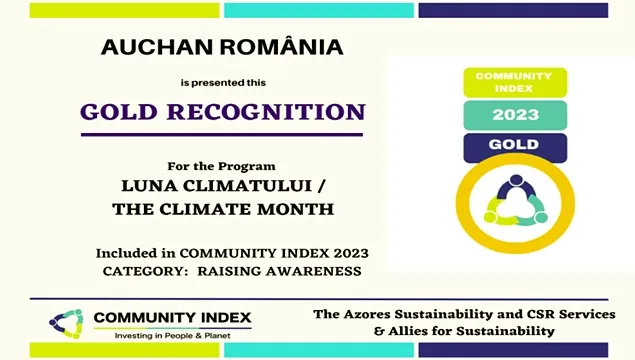 Premii Gold și Silver acordate Auchan pentru sustenabilitate în cadrul Community Index 2023