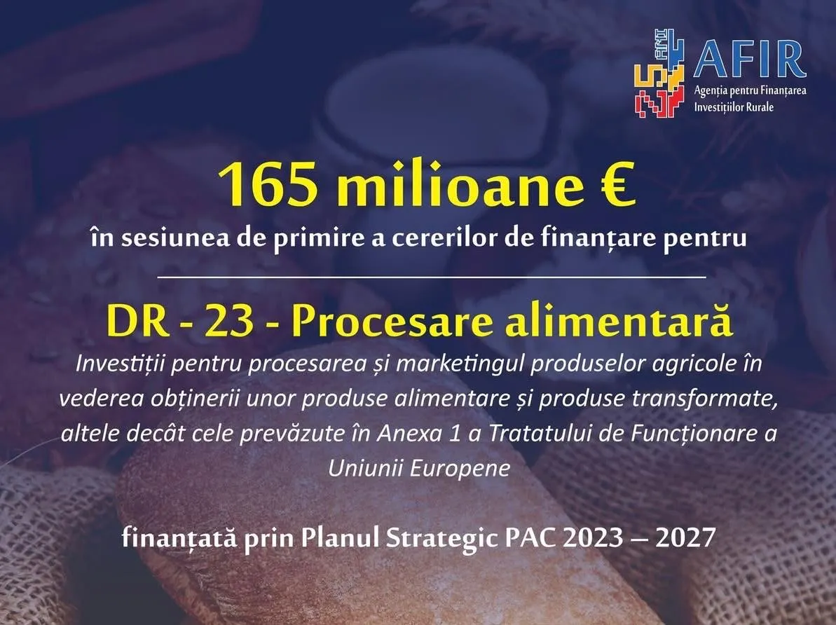 AFIR lansează sesiunea DR-23: 165 milioane euro pentru procesarea produselor agricole
