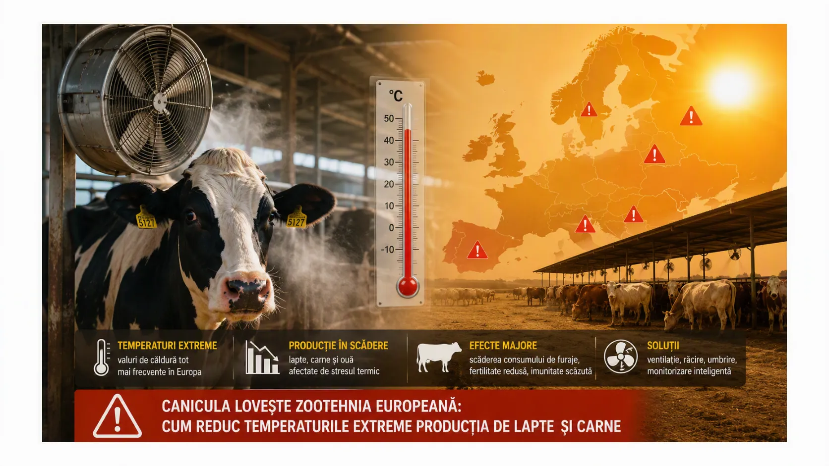 În Belgia, organizațiile de fermieri avertizează că actualul val de căldură reduce producția de lapte și performanțele la bovine și porcine.