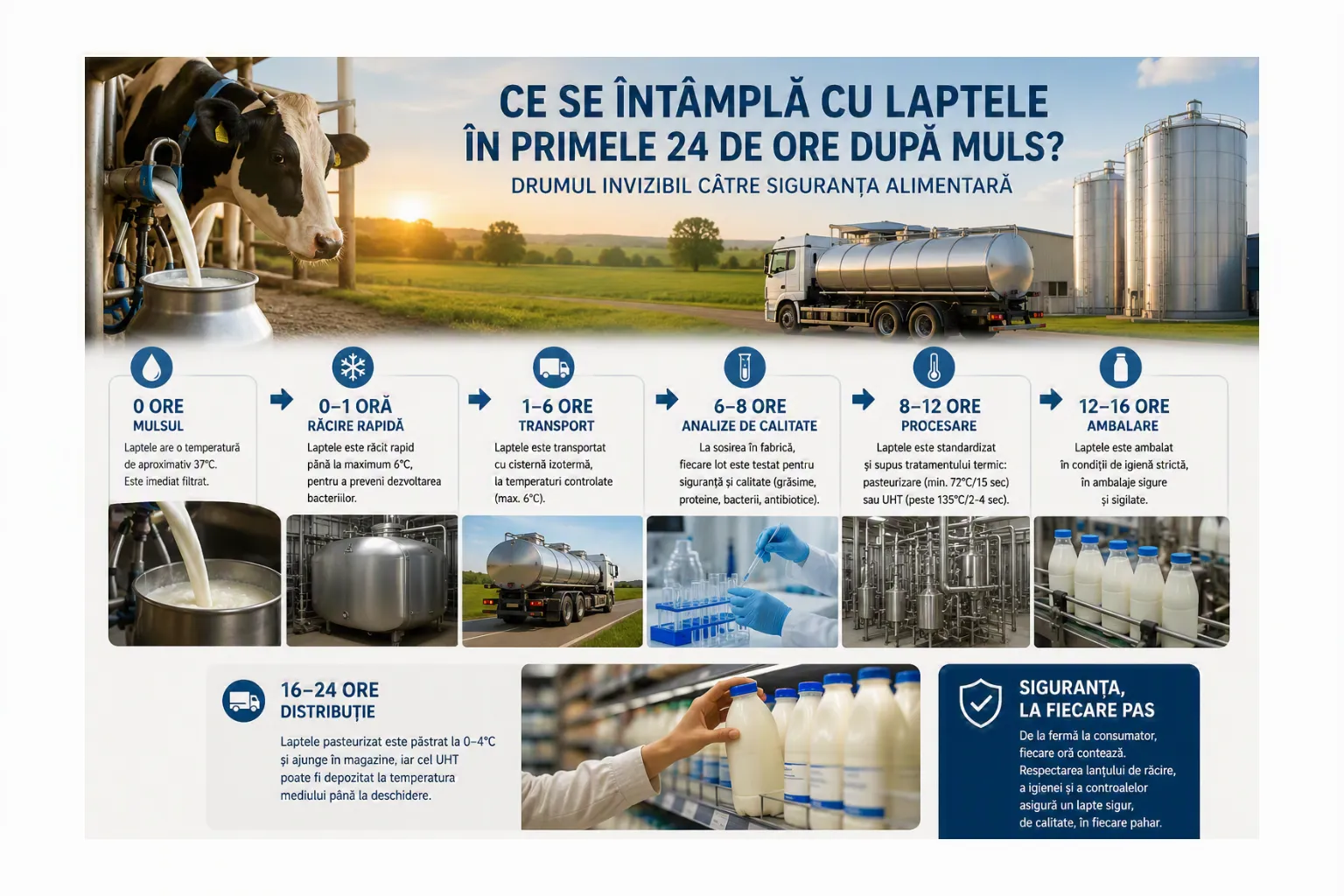 Laptele părăsește ugerul la o temperatură apropiată de cea corporală a vacii, aproximativ 37°C
