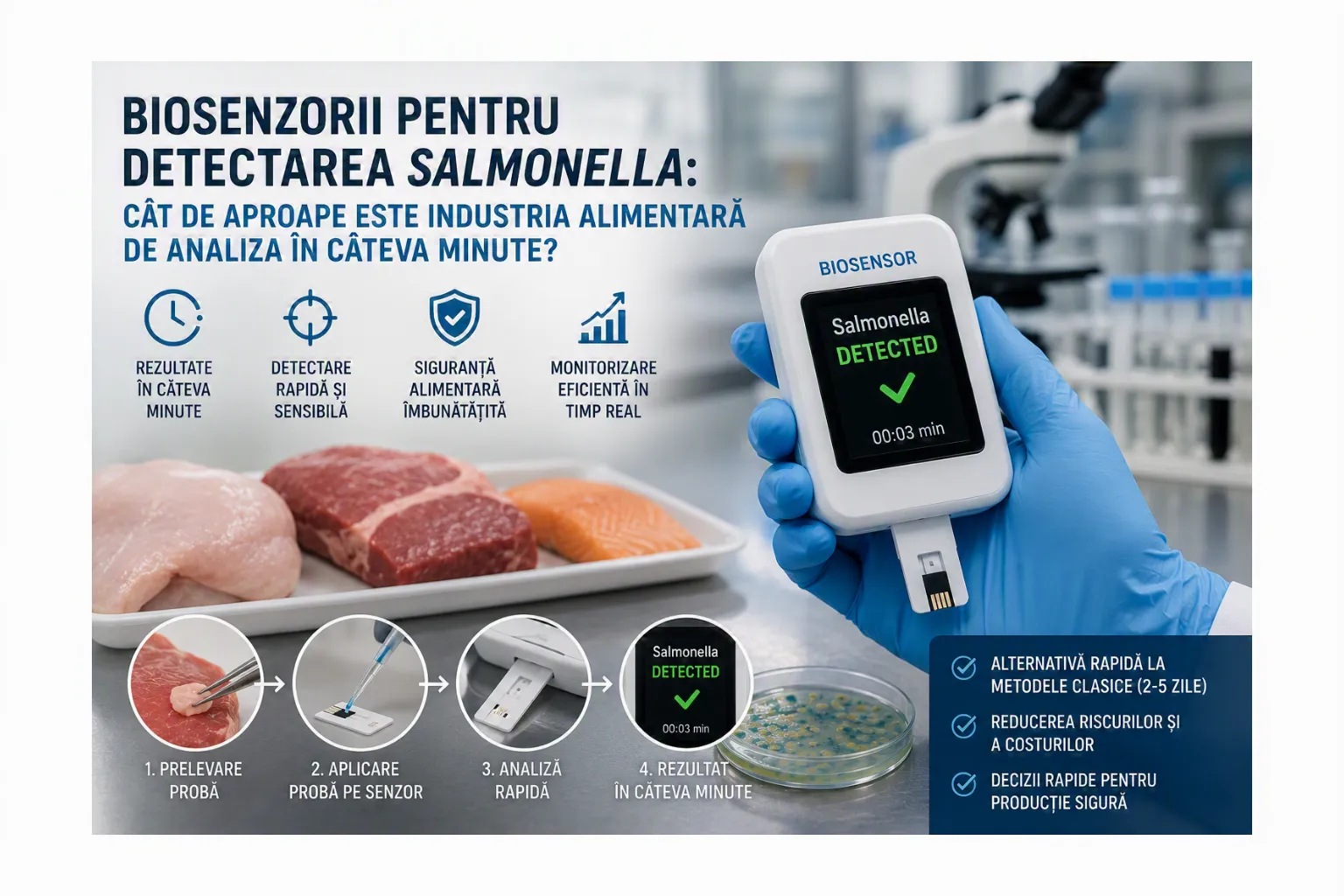 Biosenzorii combină un element biologic de recunoaștere – anticorpi, aptameri sau bacteriofagi – cu un traductor electrochimic....