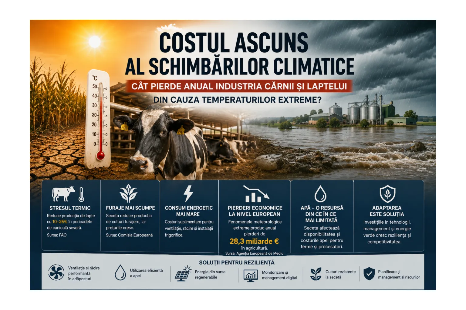 Costul ascuns al schimbărilor climatice: cât pierde anual industria cărnii și laptelui din cauza temperaturilor extreme?