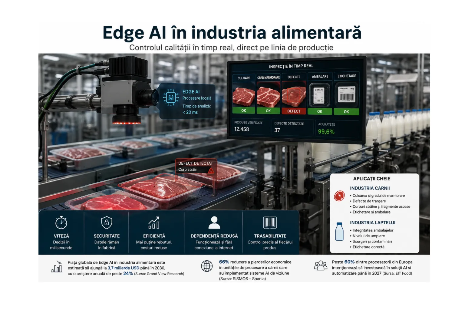 Edge AI: tehnologia care permite fabricilor de carne și lapte să detecteze defectele în timp real