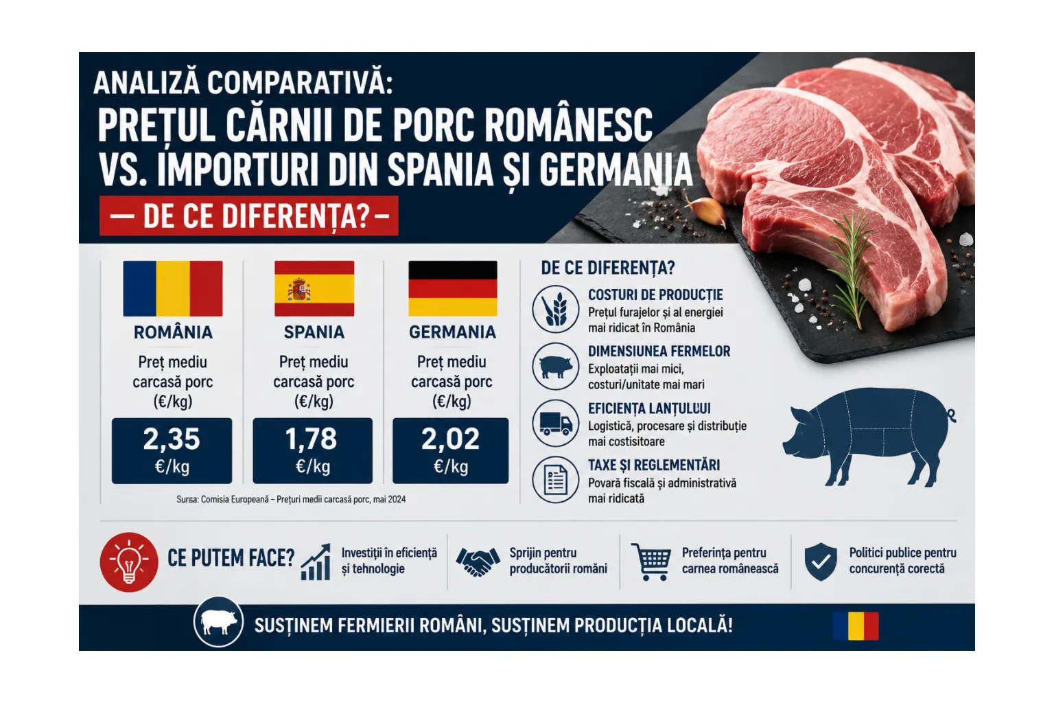 Analiză comparativă: prețul cărnii de porc românesc vs. importuri din Spania și Germania — de ce diferența