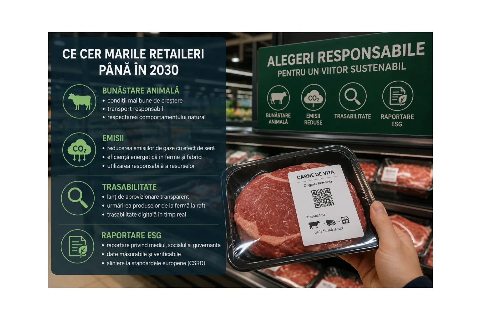 Retailul rescrie regulile jocului: ce vor cere marile lanțuri comerciale furnizorilor de carne și lapte până în 2030